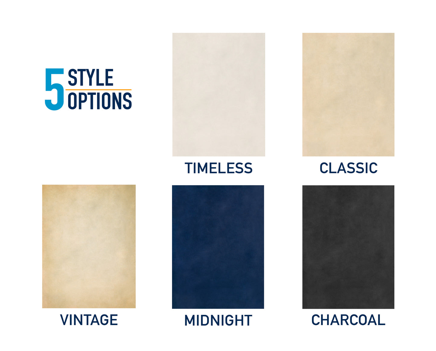 a collection of five different fabric swatches, each with a unique color and style, arranged in a grid format.