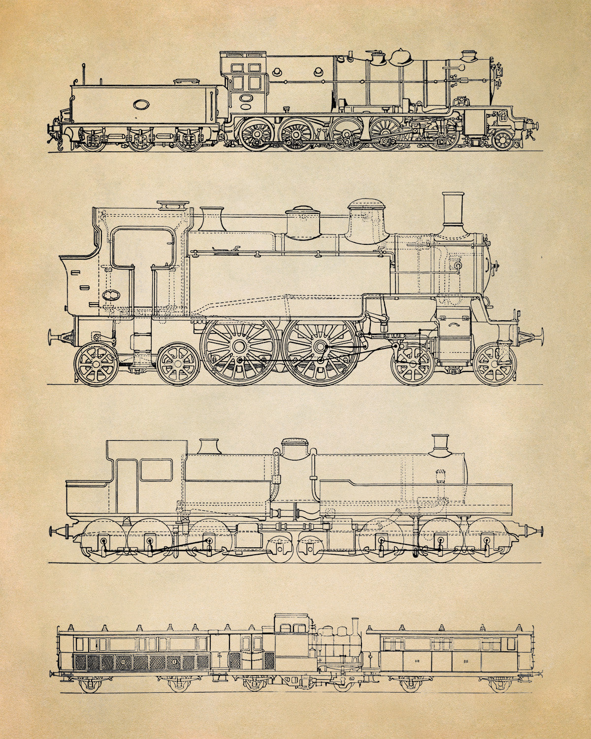 Old Steam Engine Locomotive Print, AM102