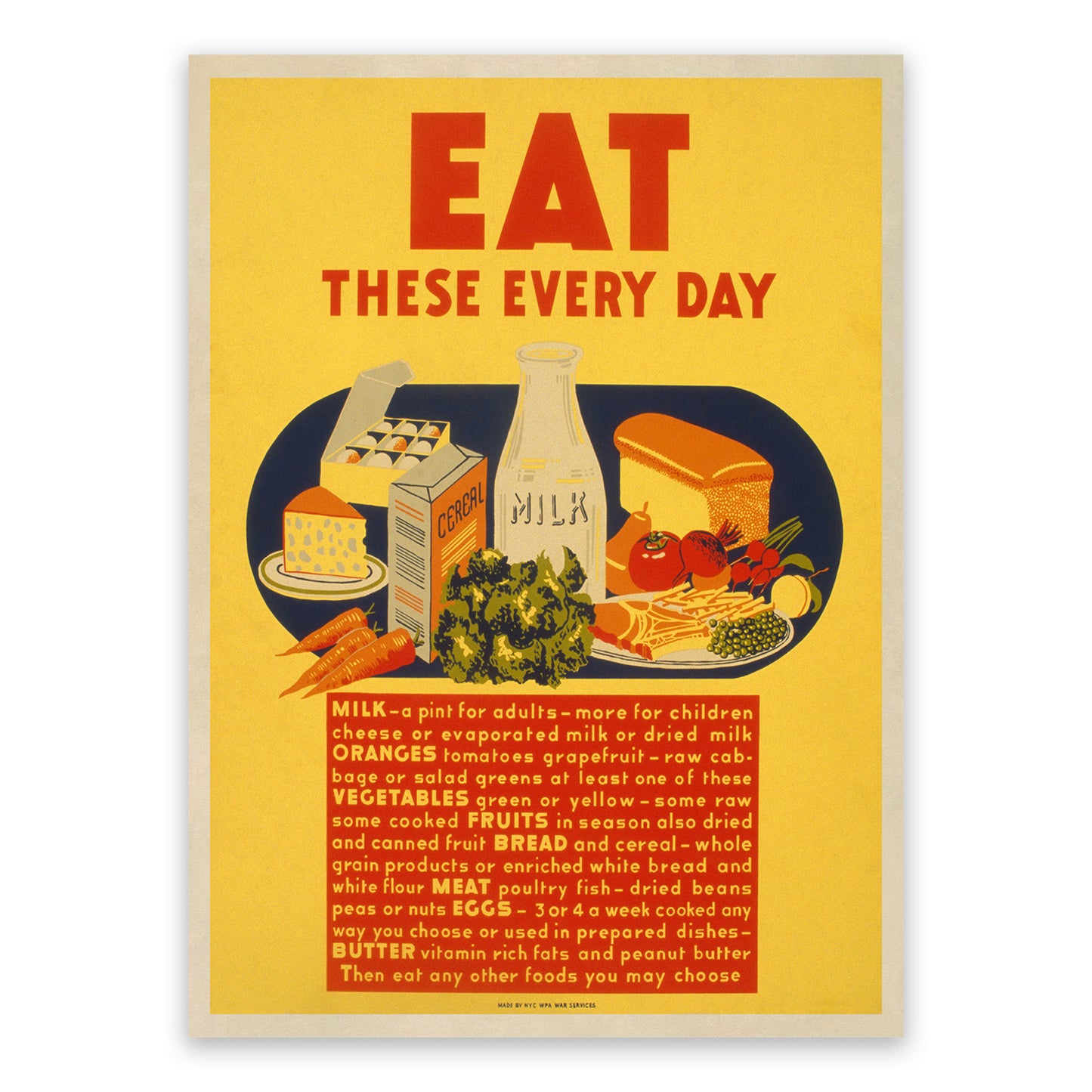 Healthy Diet Guidelines WPA Federal Art Project Poster, Vintage Style 1940s Works Progress Administration Print
