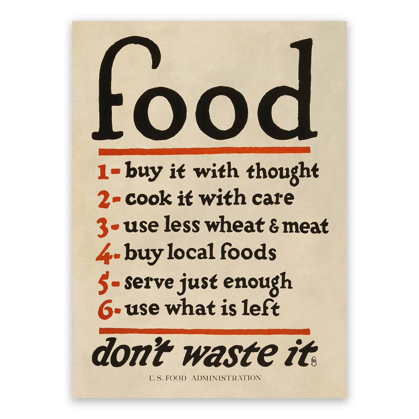 Food Don't Waste It Checklist Wartime Food Rationing Poster, Vintage Style 1917 World War One Print