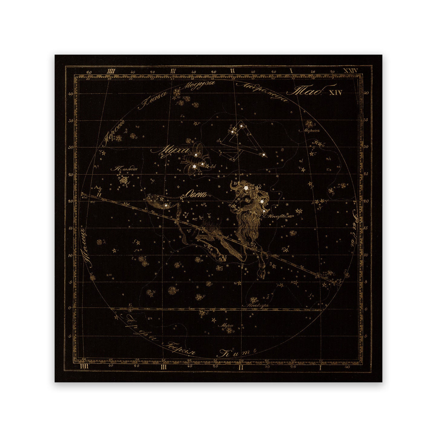 Aries Zodiac Constellation Illustration, Vintage Style Russian Astronomy Print