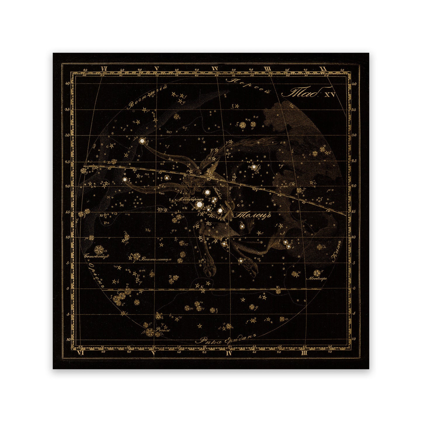 Taurus Zodiac Constellation Illustration, Vintage Style Russian Astronomy Print