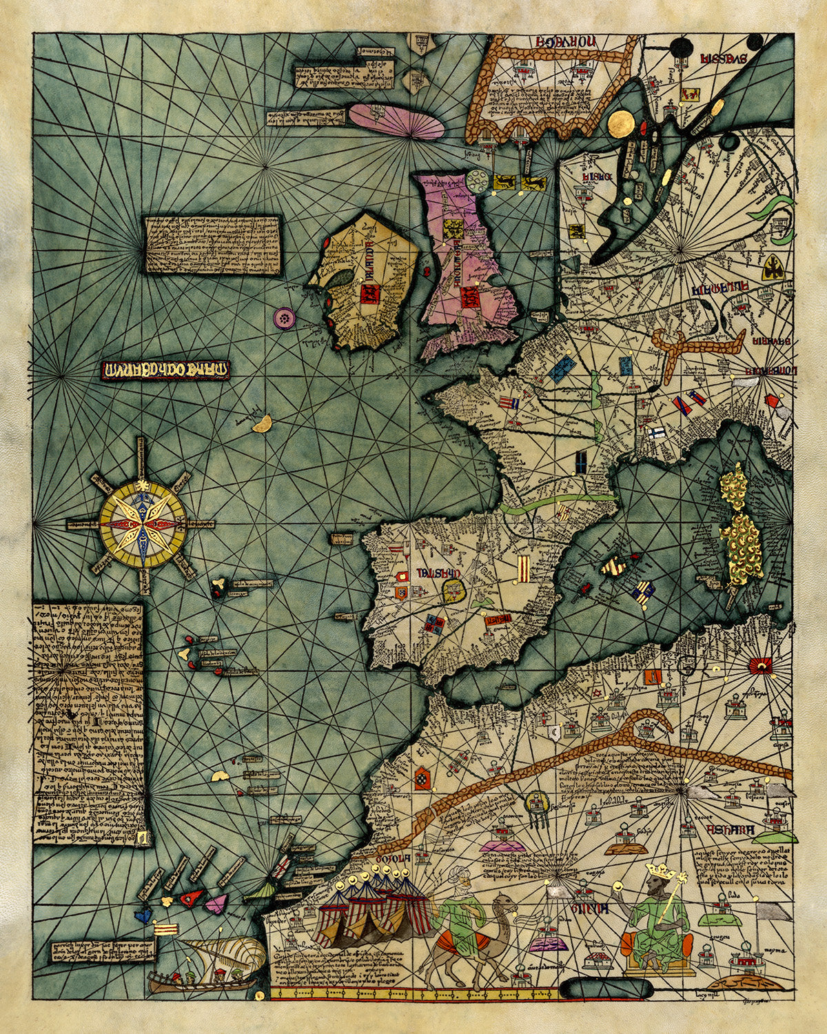 Medieval Western Europe Map Print from the Catalan Atlas by Abraham Cresques Circa 1375