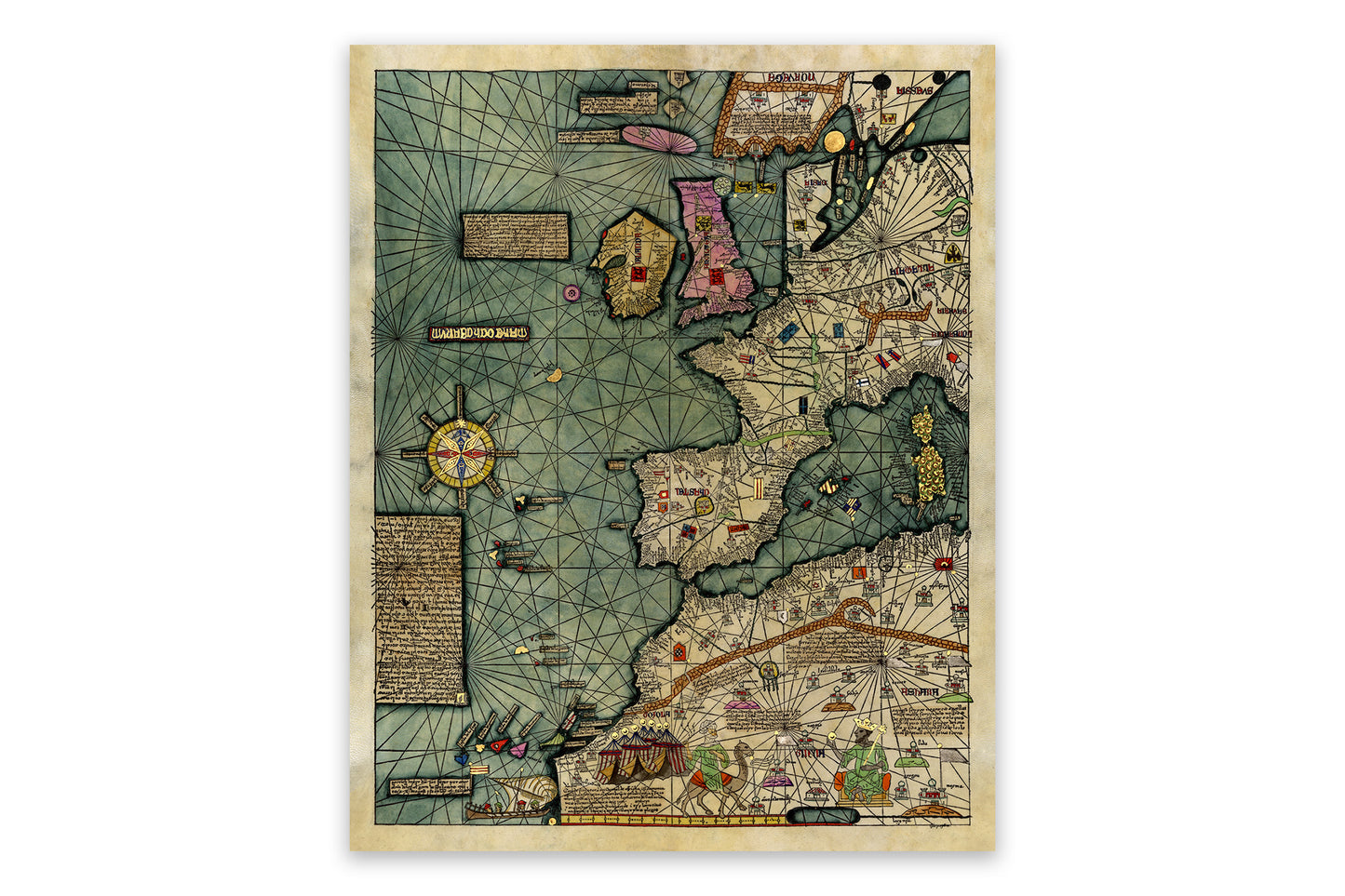 Medieval Western Europe Map Print from the Catalan Atlas by Abraham Cresques Circa 1375
