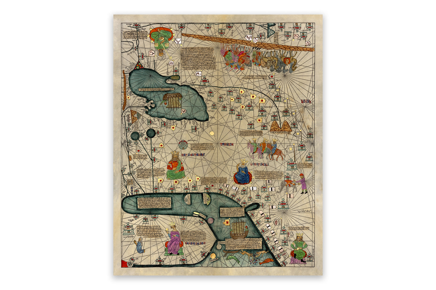 Medieval Middle East Map Print from Catalan Atlas by Abraham Cresques Circa 1375 on Archival Paper