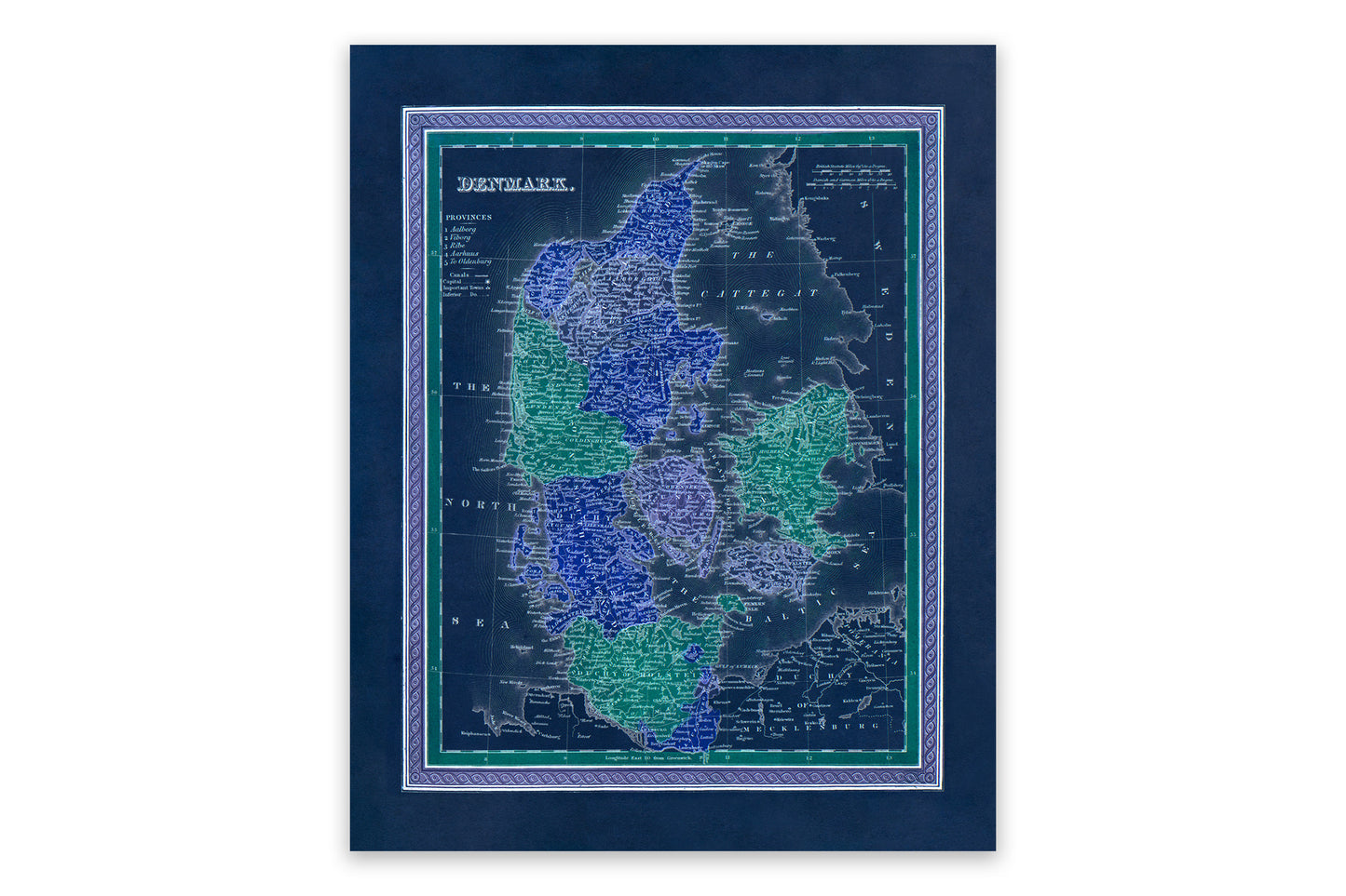 Vintage Denmark Map Print - Old World Atlas Circa 1849 Featuring Regions Cities and the Baltic Sea