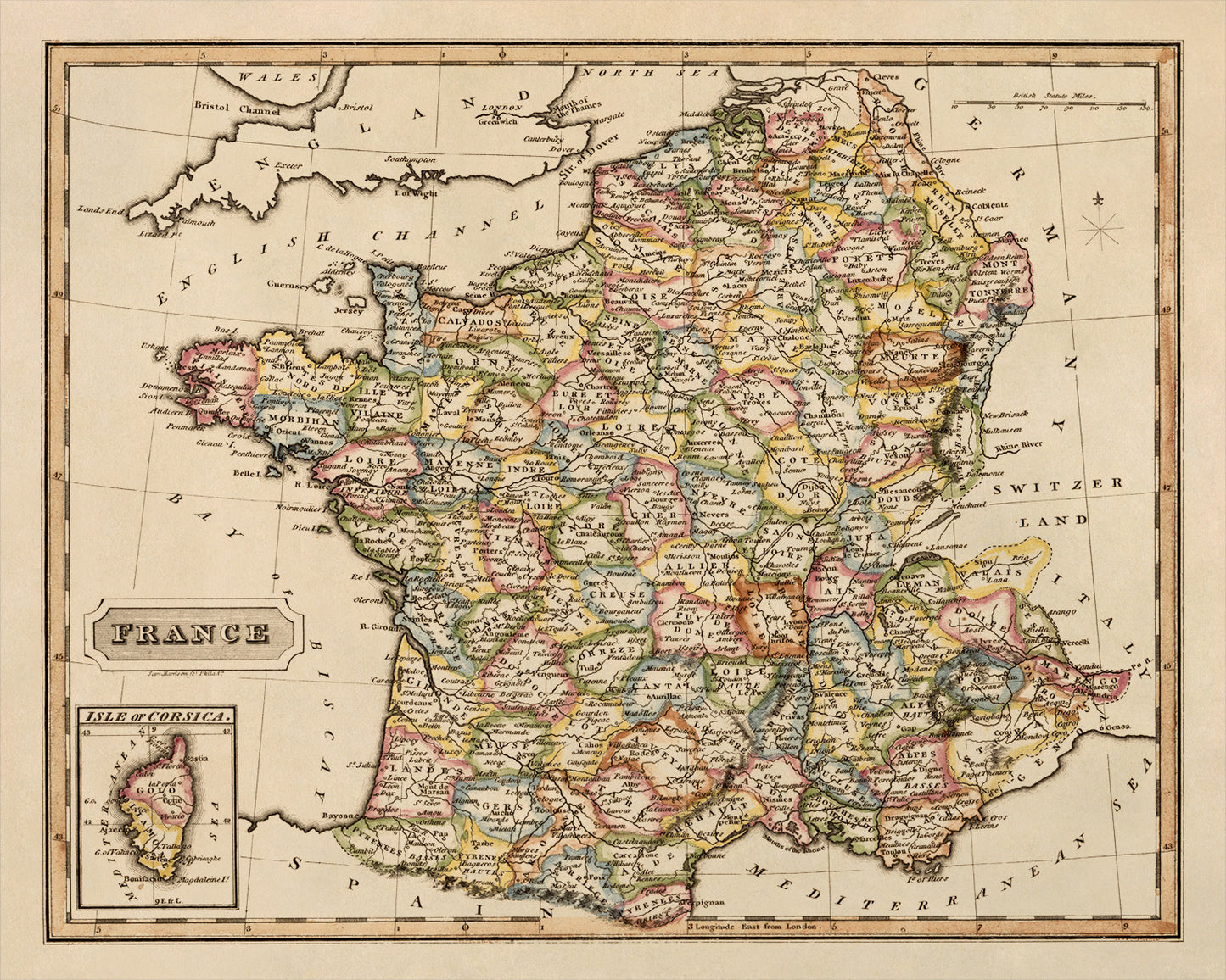 Old Map of France Print