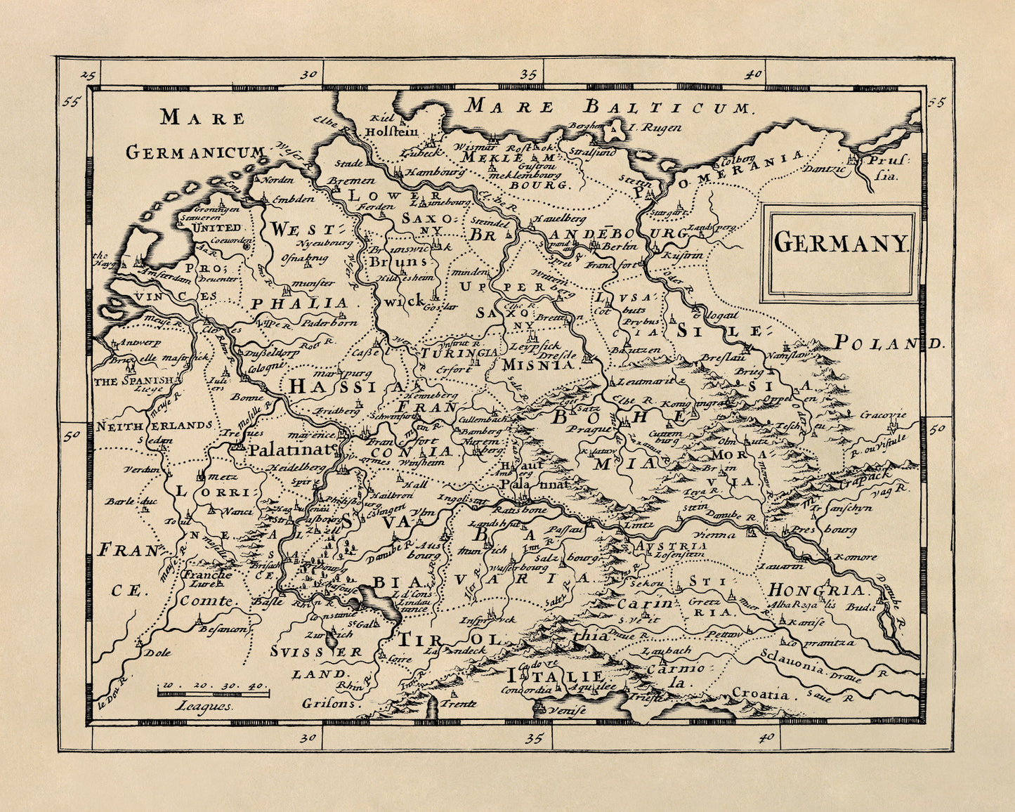 Vintage Germany Map Print from 1681 - Old World Atlas