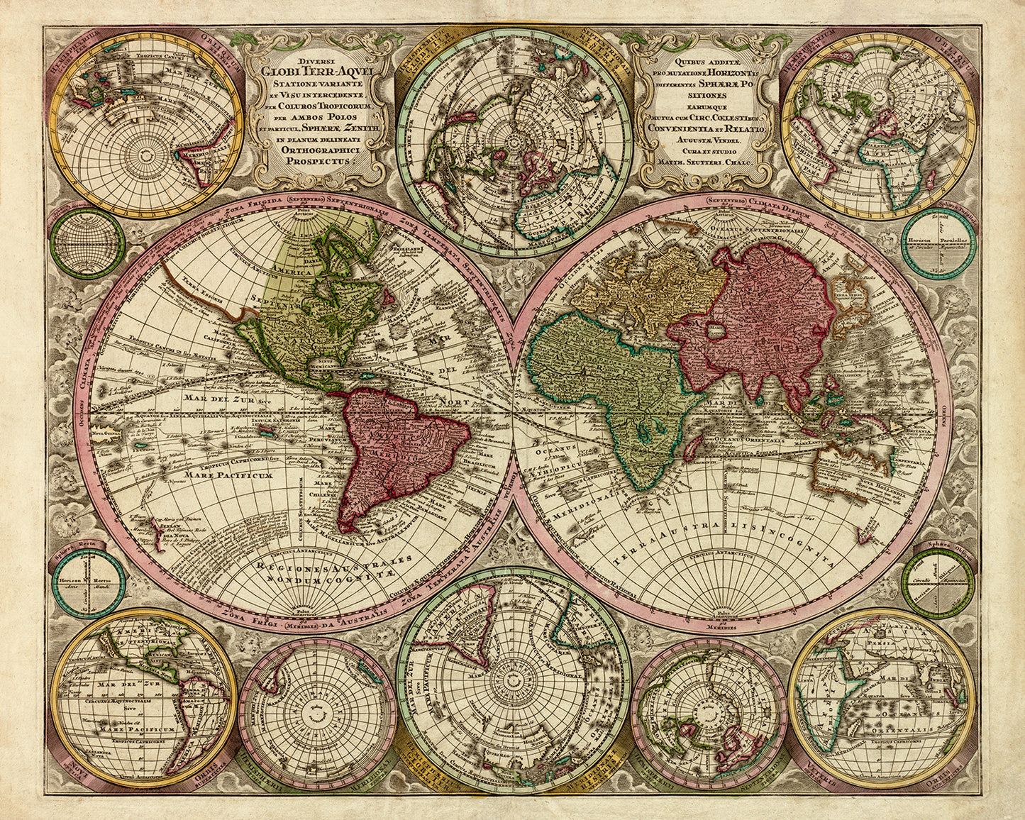 1730 Antique World Map Print - 18th Century Old Map of the Known World on Archival Paper