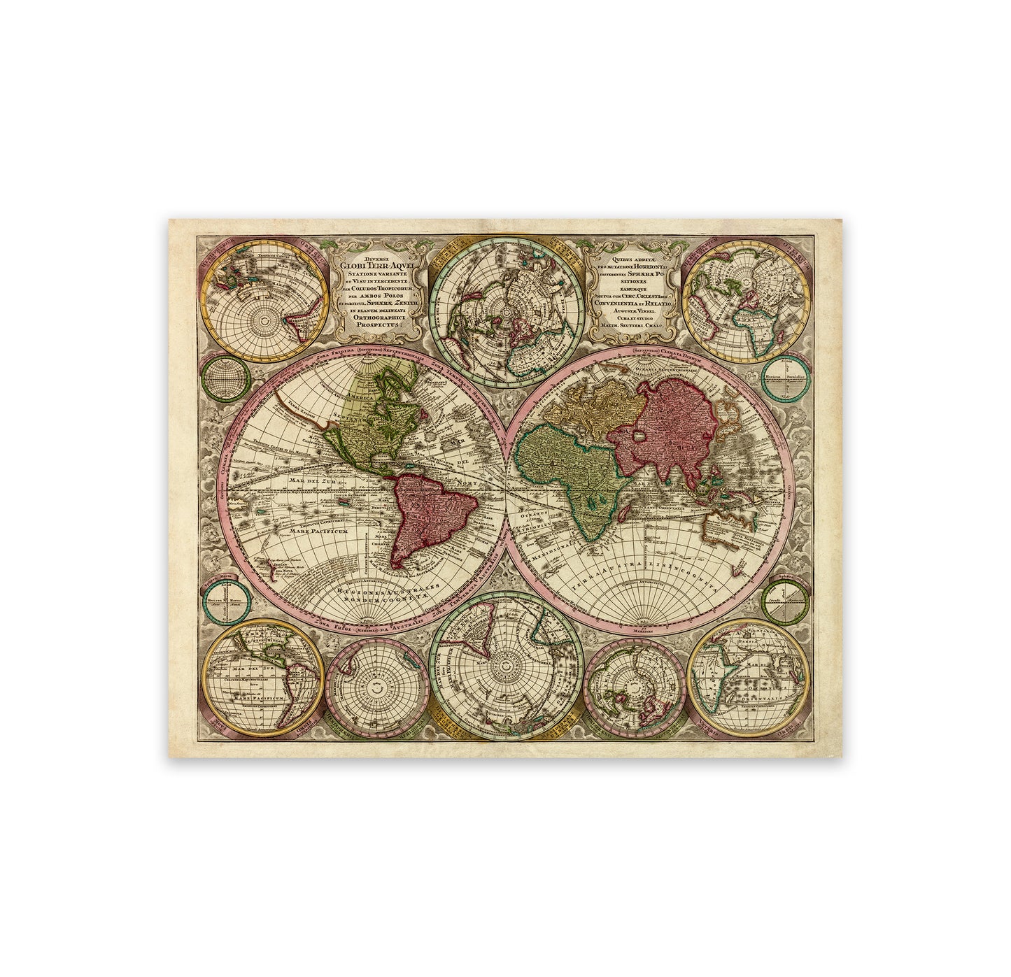 1730 Antique World Map Print - 18th Century Old Map of the Known World on Archival Paper