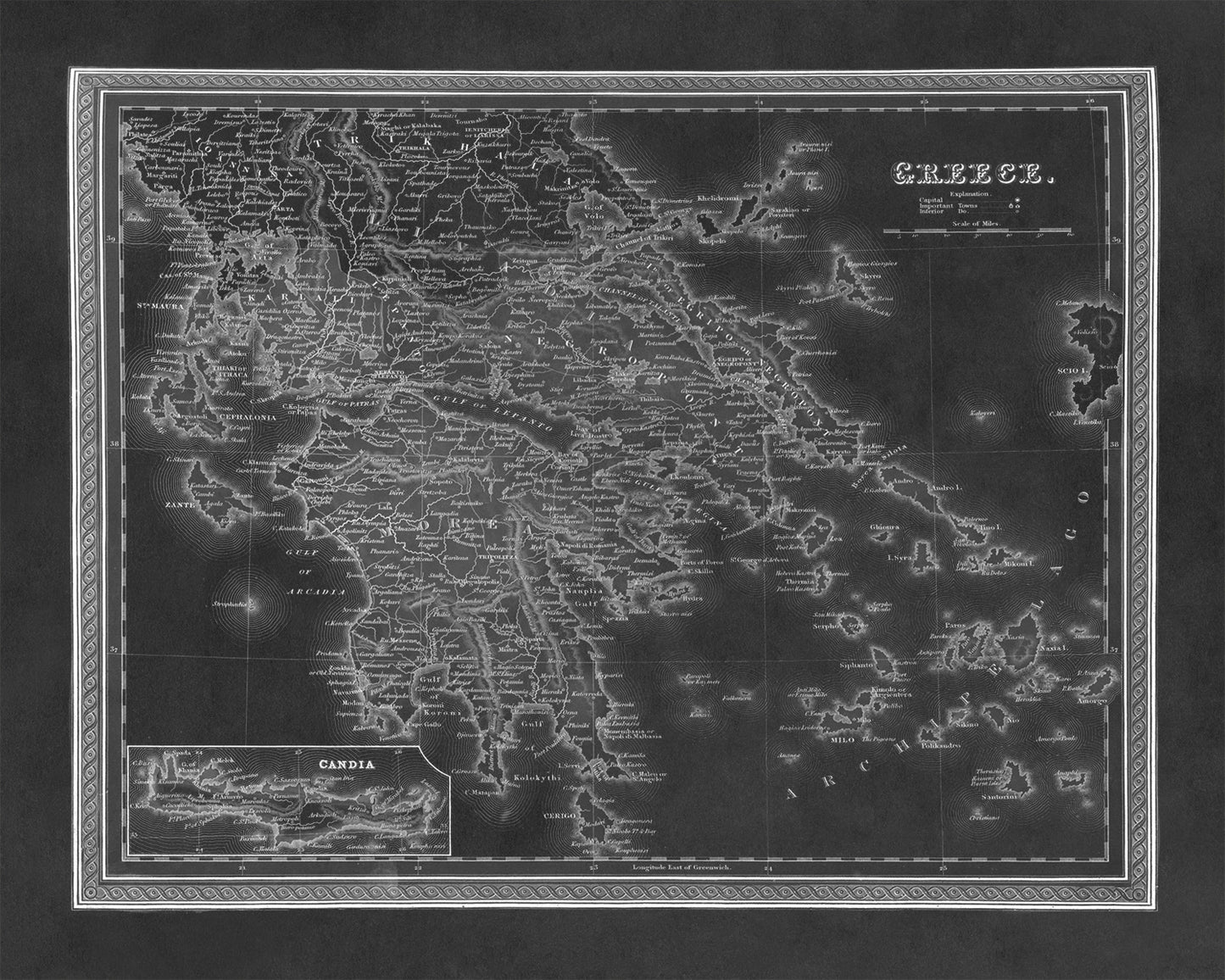 Vintage 1849 Greece Map Print - Old World Atlas with Regions and Cities