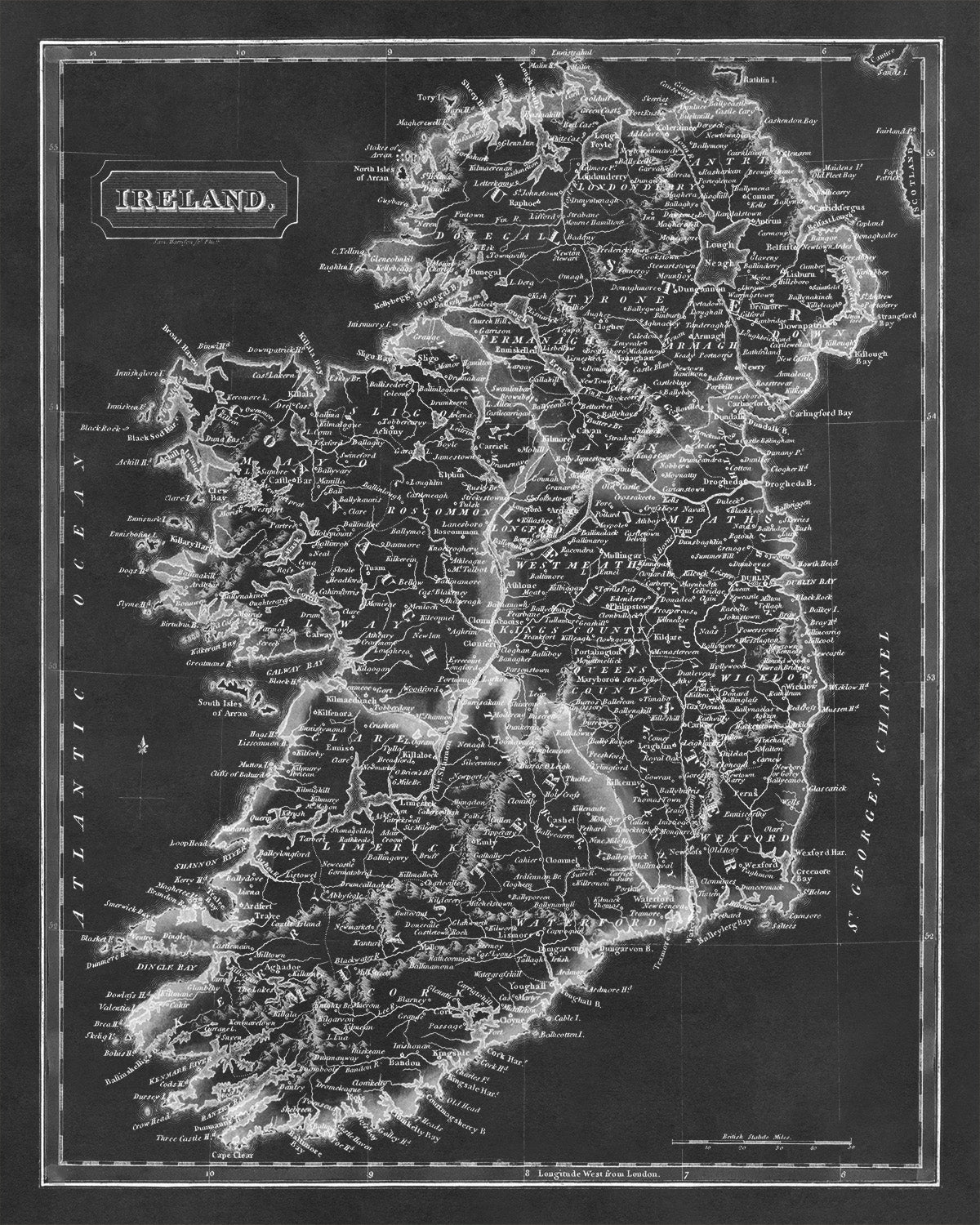 Vintage Ireland Map Print - Old World Atlas Circa 1817