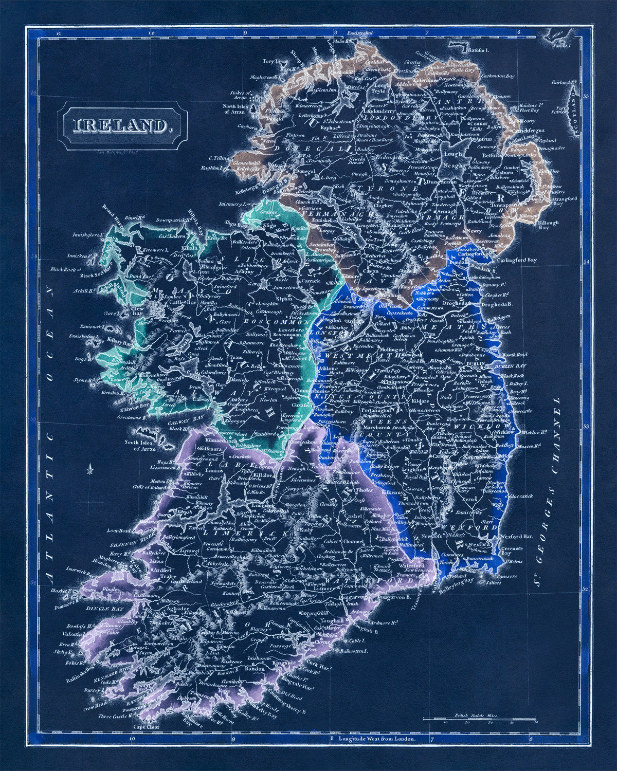 Vintage Ireland Map Print - Old World Atlas Circa 1817