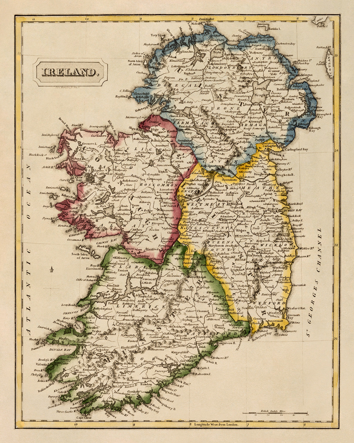 Vintage Ireland Map Print - Old World Atlas Circa 1817