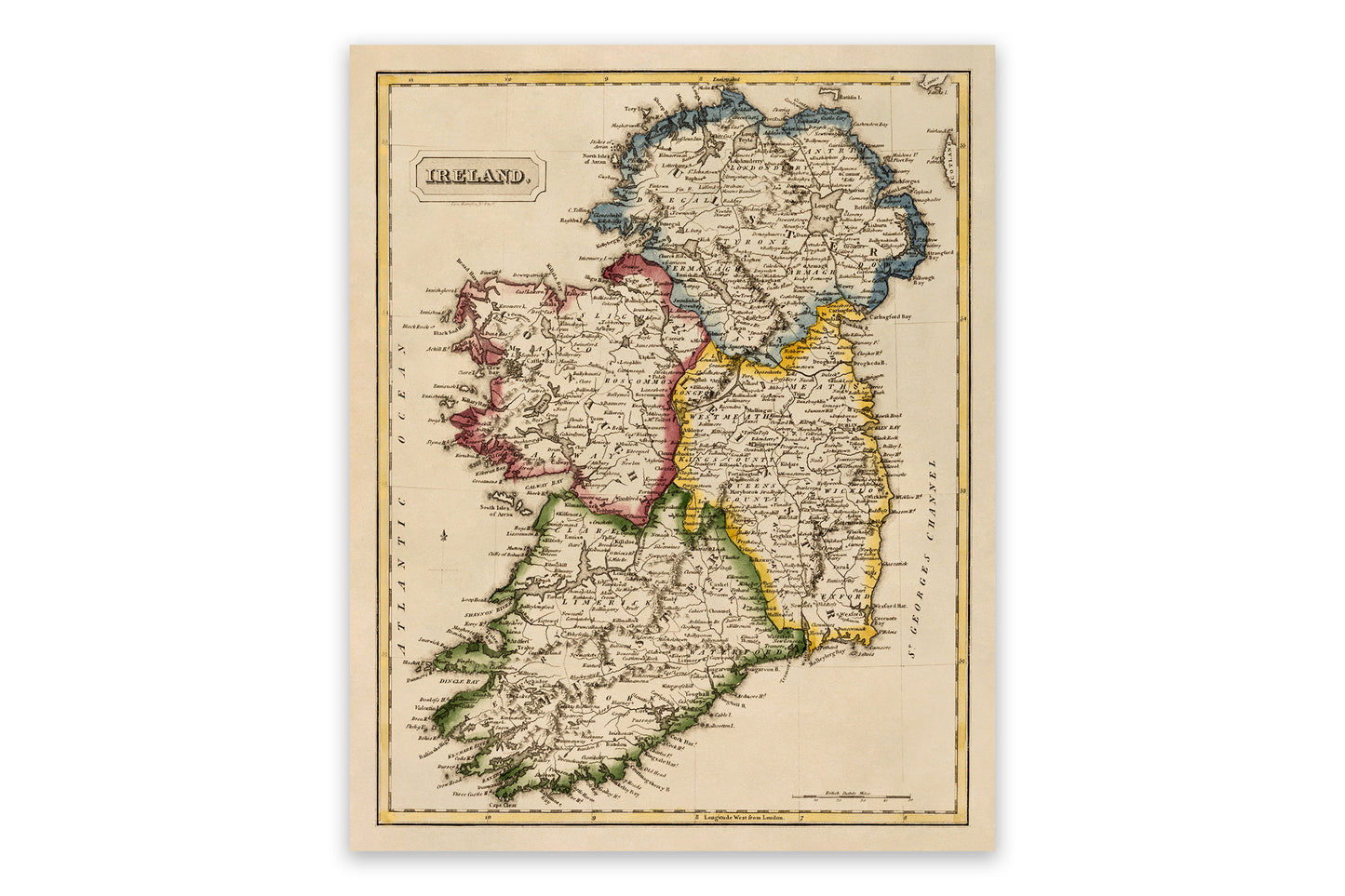 Vintage Ireland Map Print - Old World Atlas Circa 1817