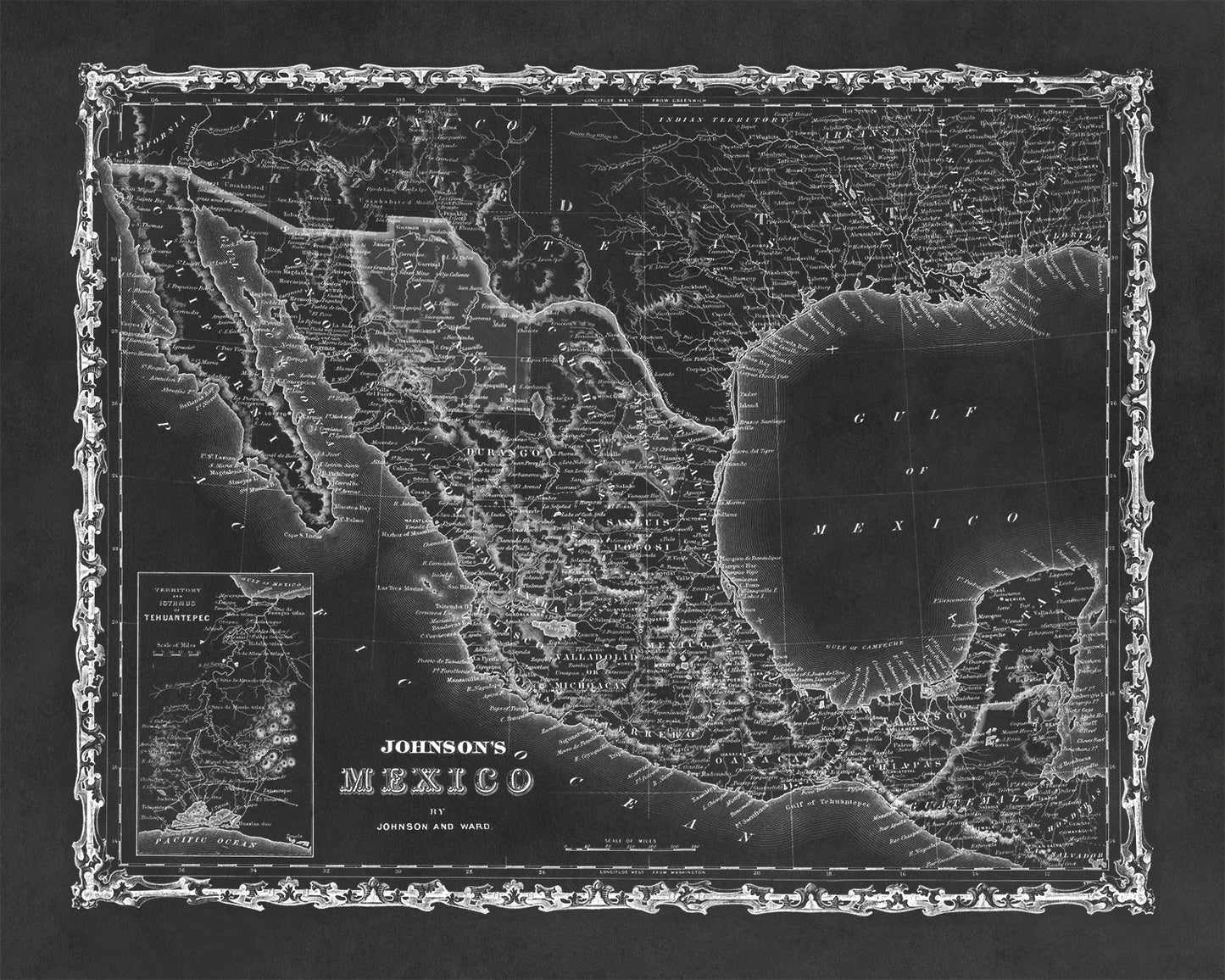19th Century Mexico Map Print - Vintage Old World Atlas Circa 1862