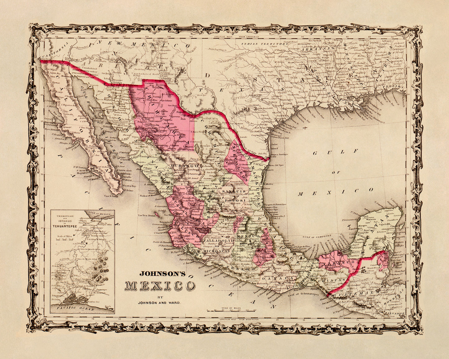19th Century Mexico Map Print - Vintage Old World Atlas Circa 1862