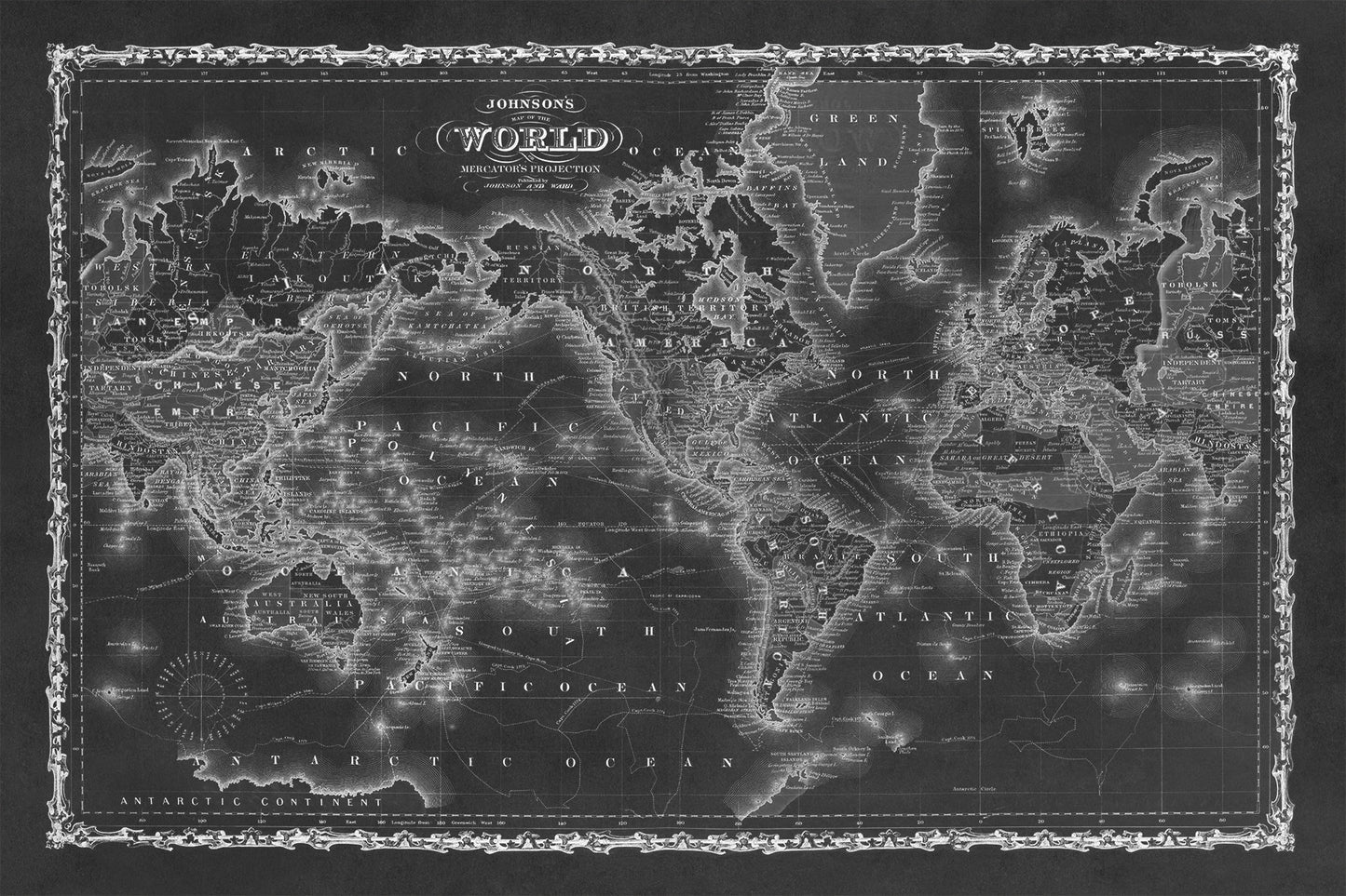 1862 Mercator Projection Old World Map Print on Archival Paper