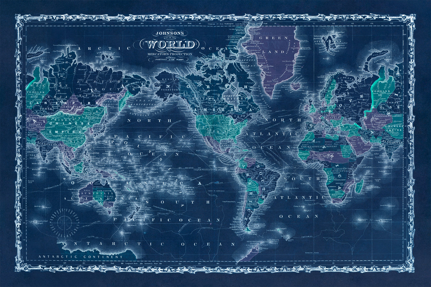 1862 Mercator Projection Old World Map Print on Archival Paper