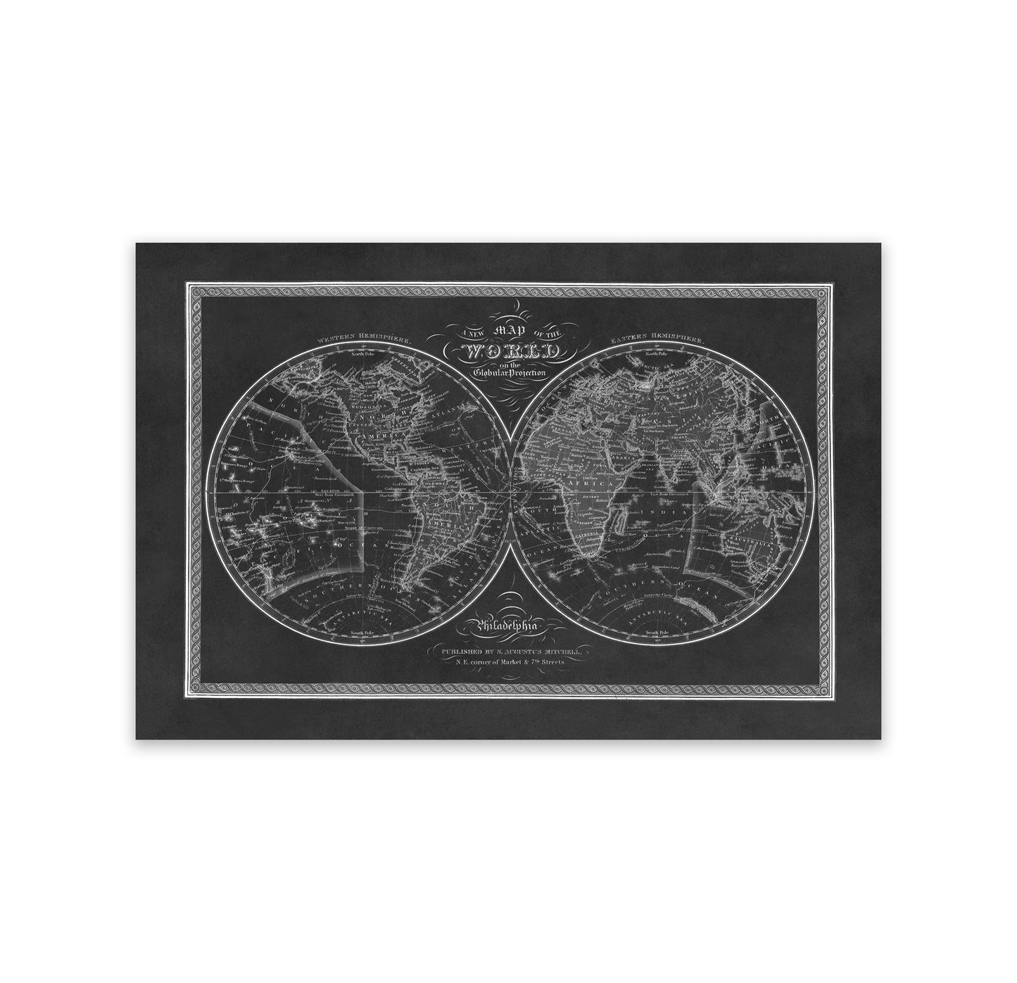 1849 Old World Map Print in Globular Projection - Vintage Hemispherical Design