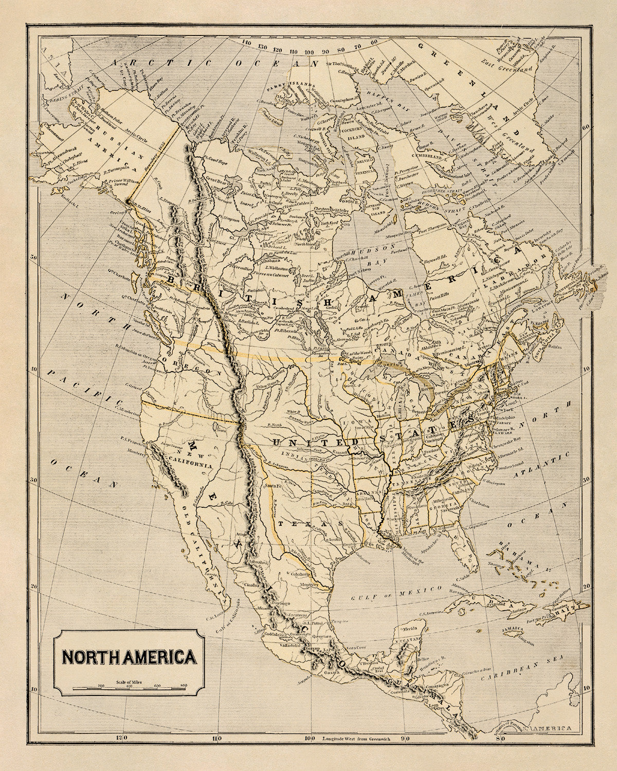 19th Century North America Map Print - Vintage Style Old World Atlas Circa 1842