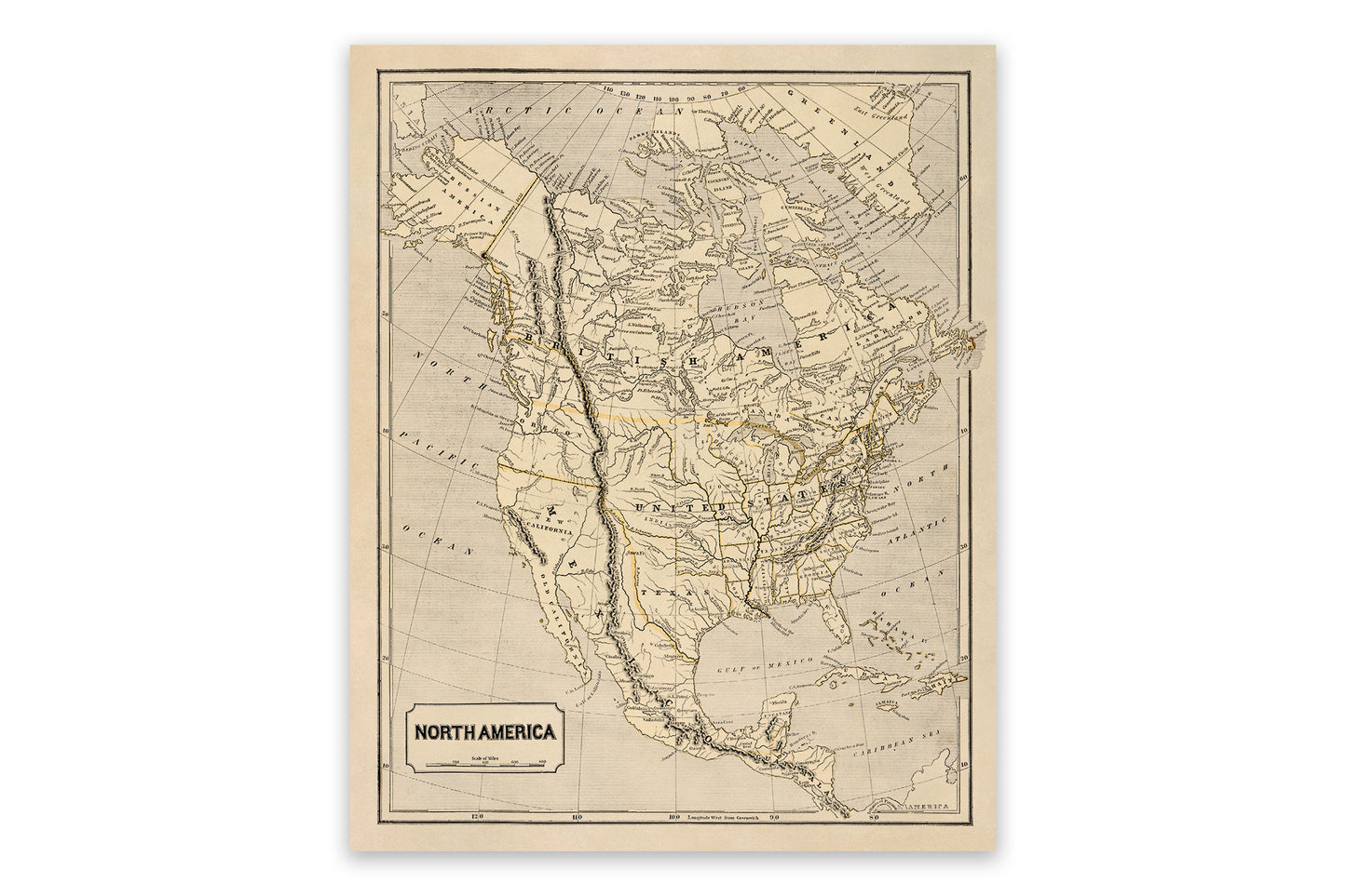 19th Century North America Map Print - Vintage Style Old World Atlas Circa 1842