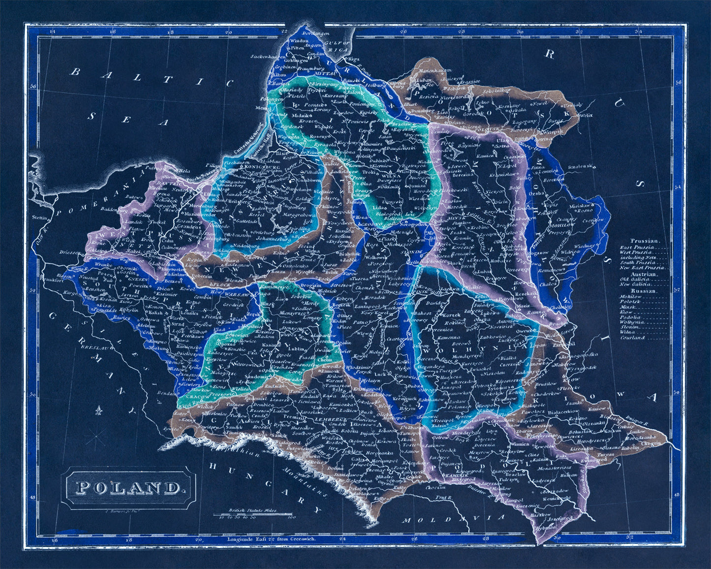 19th Century Poland Map Print - Vintage Style 1817 Old World Atlas with Polish Regions and Cities