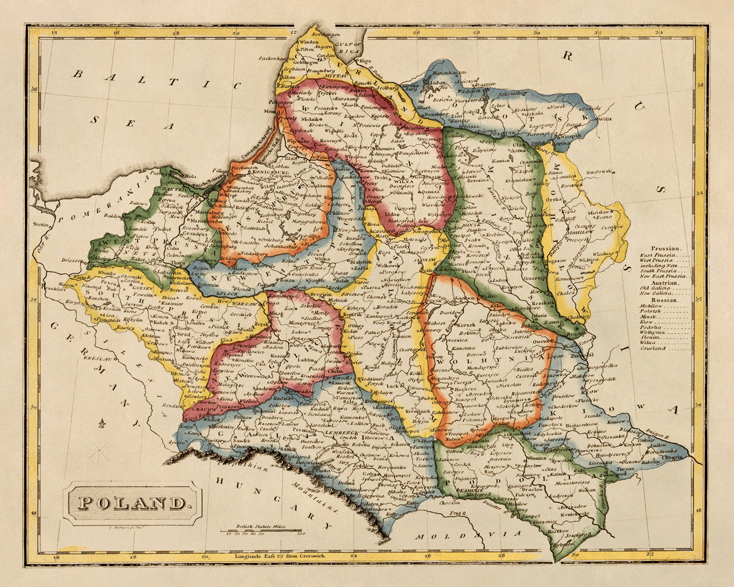 19th Century Poland Map Print - Vintage Style 1817 Old World Atlas with Polish Regions and Cities