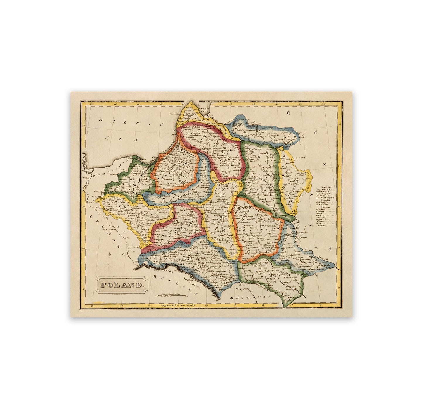 19th Century Poland Map Print - Vintage Style 1817 Old World Atlas with Polish Regions and Cities