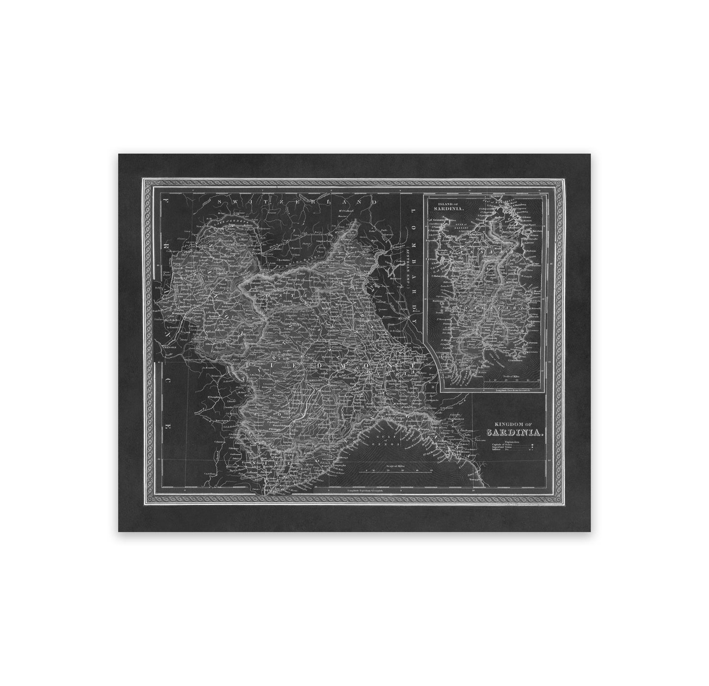 Old Map of Sardinia Print 1849