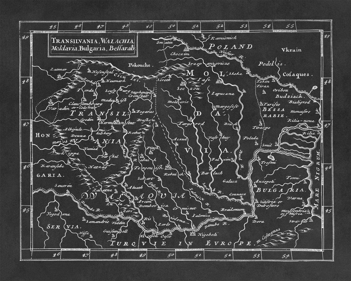 17th Century Vintage Map of Transylvania Romania - 1681 Old World Atlas Print