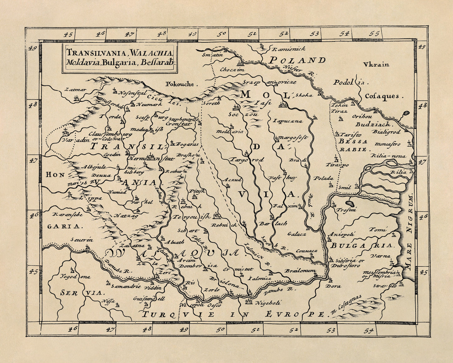 17th Century Vintage Map of Transylvania Romania - 1681 Old World Atlas Print