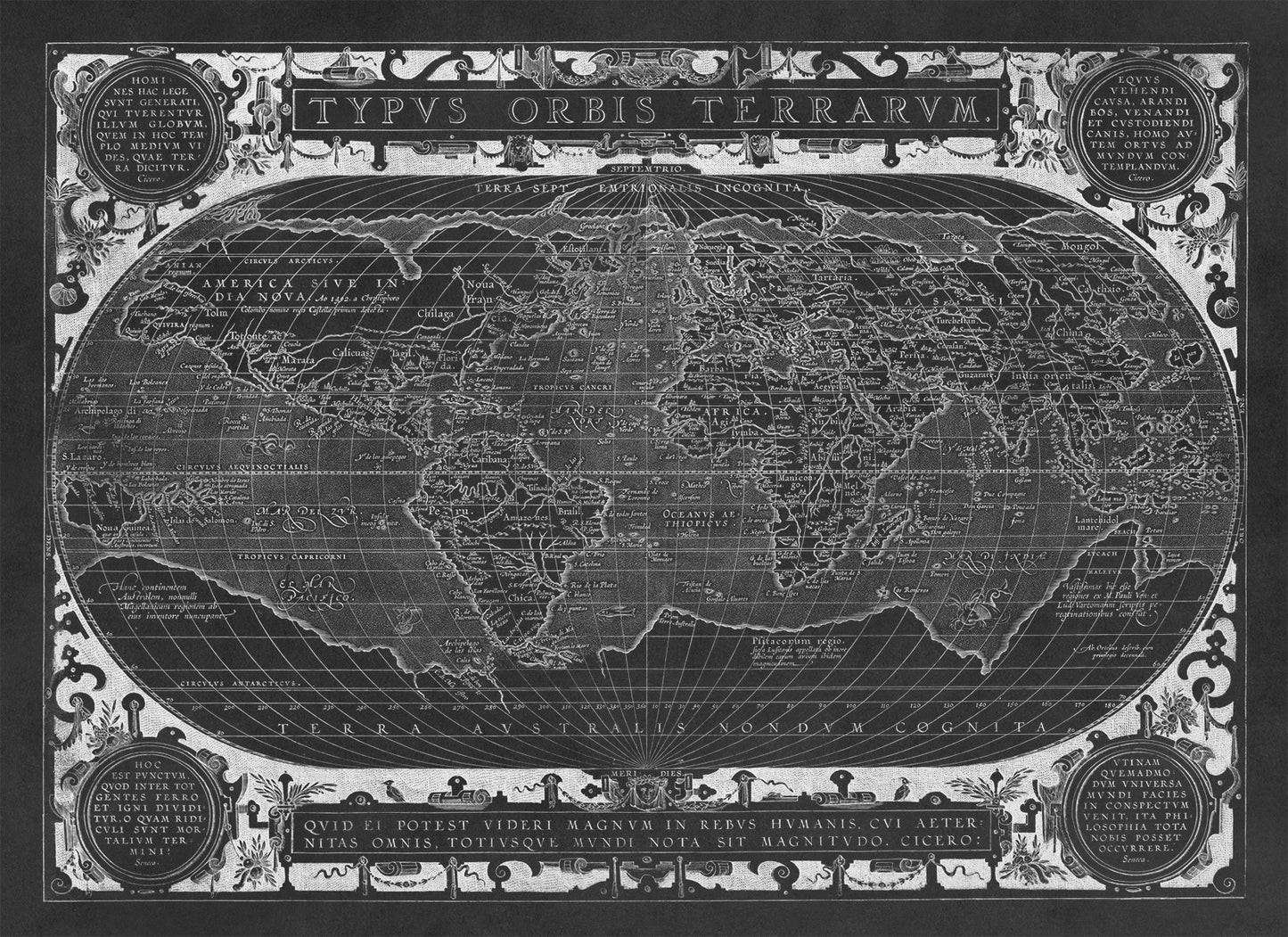 Antique 1628 World Map Print - Typus Orbis Terrarum