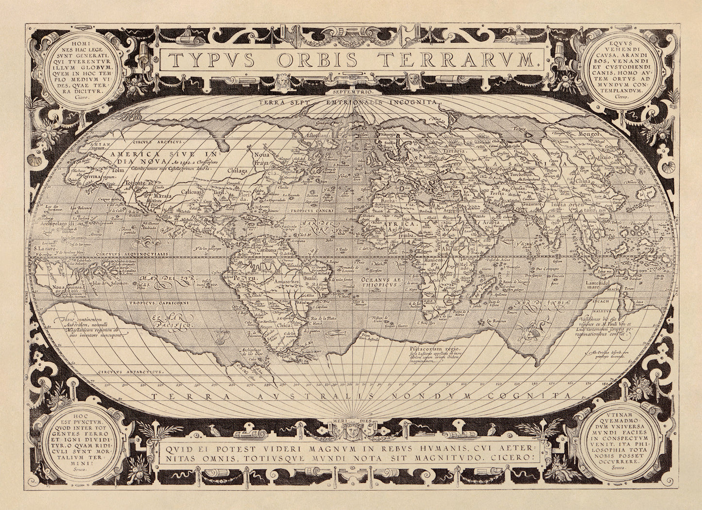 Antique 1628 World Map Print - Typus Orbis Terrarum