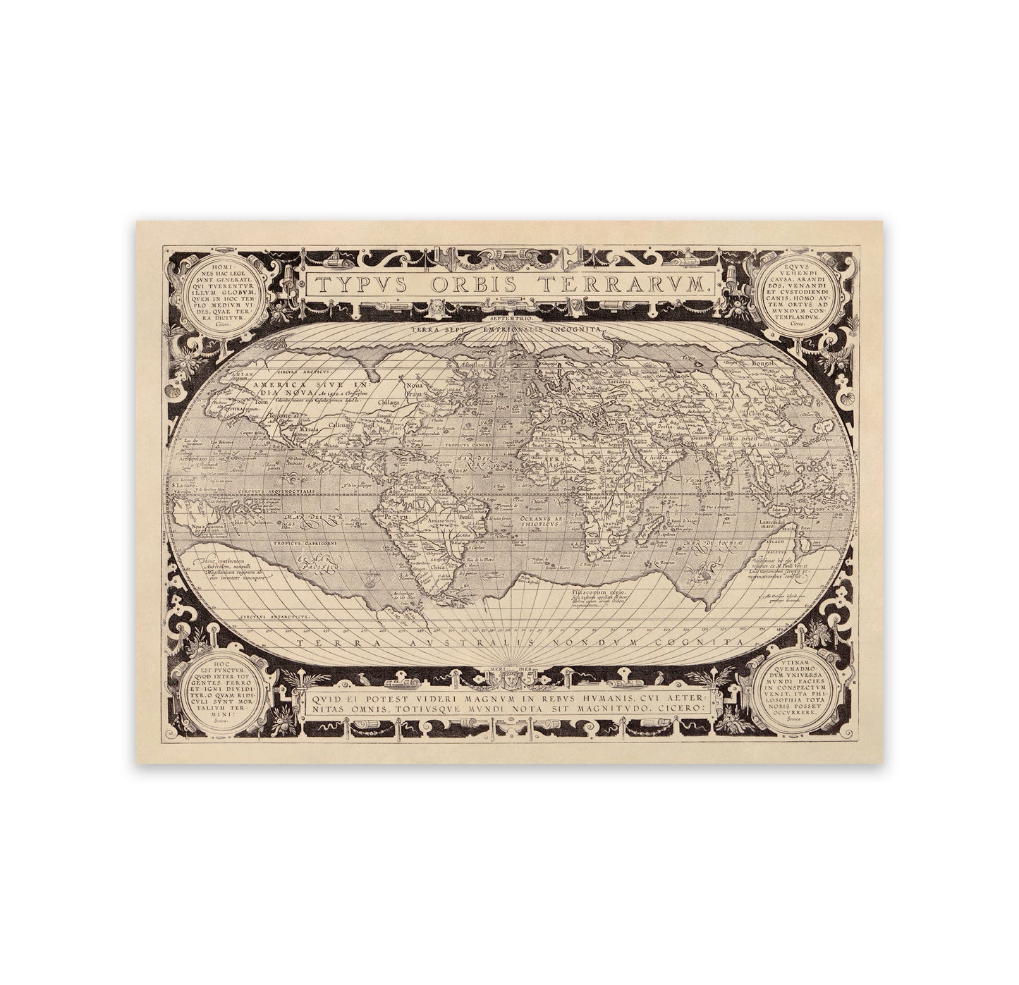 Antique 1628 World Map Print - Typus Orbis Terrarum