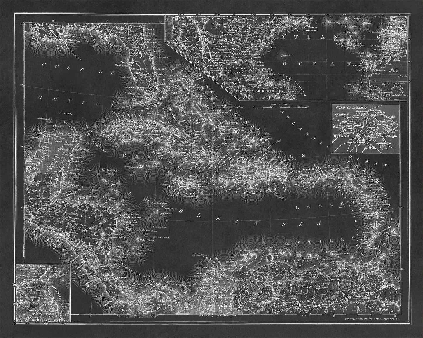Old Map of Caribbean West Indies Print 1894