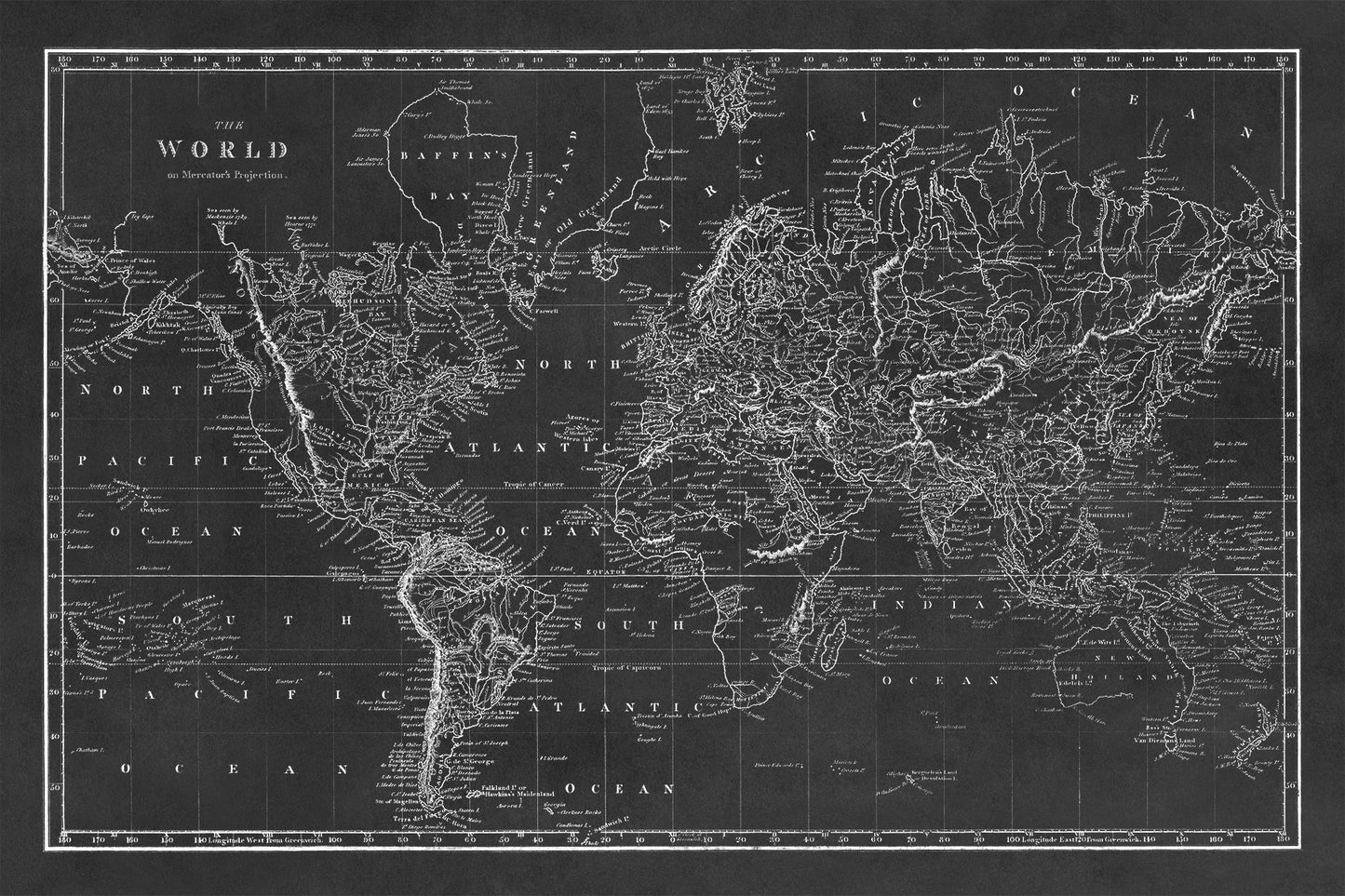 Mercator Projection World Map Print Circa 1810 on Archival Paper