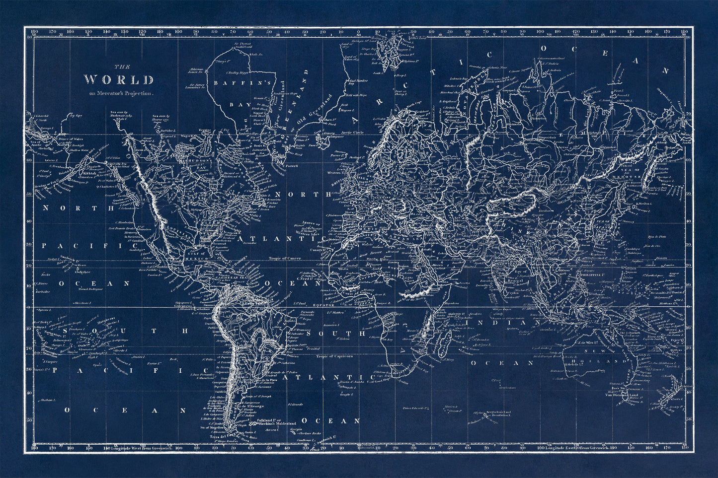 Mercator Projection World Map Print Circa 1810 on Archival Paper