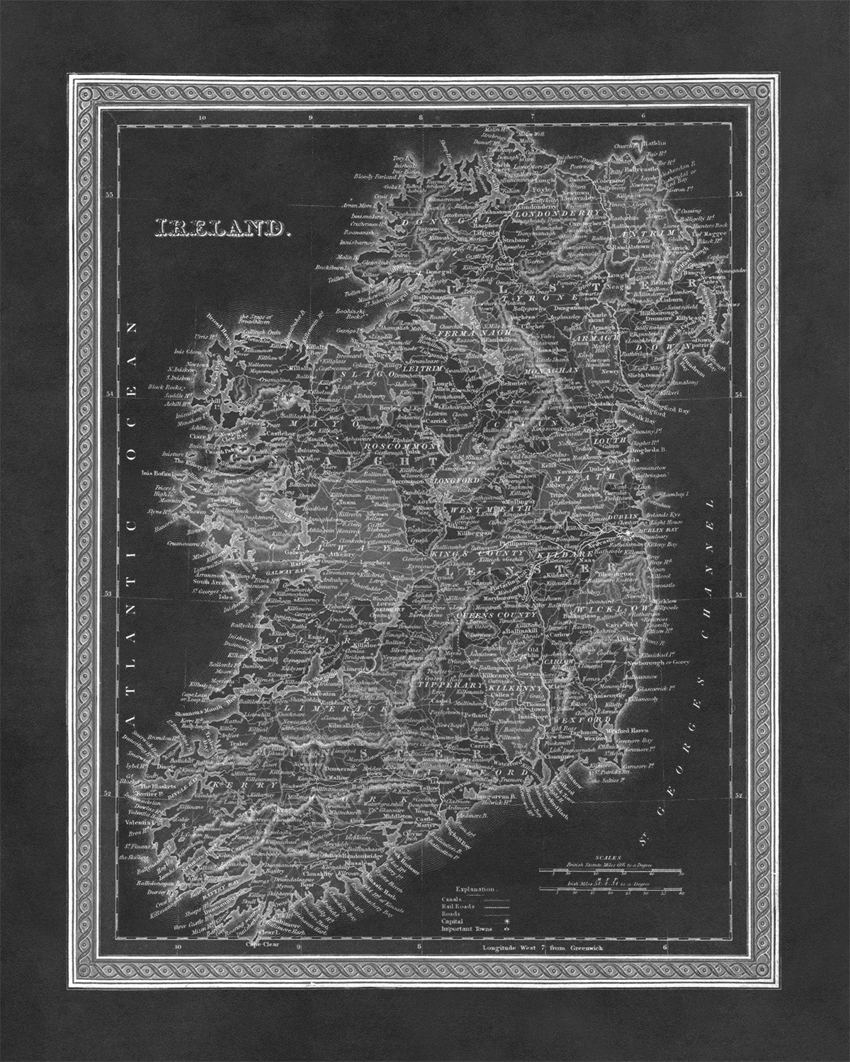 Vintage 1849 Ireland Map Print - Old World Atlas on Archival Paper