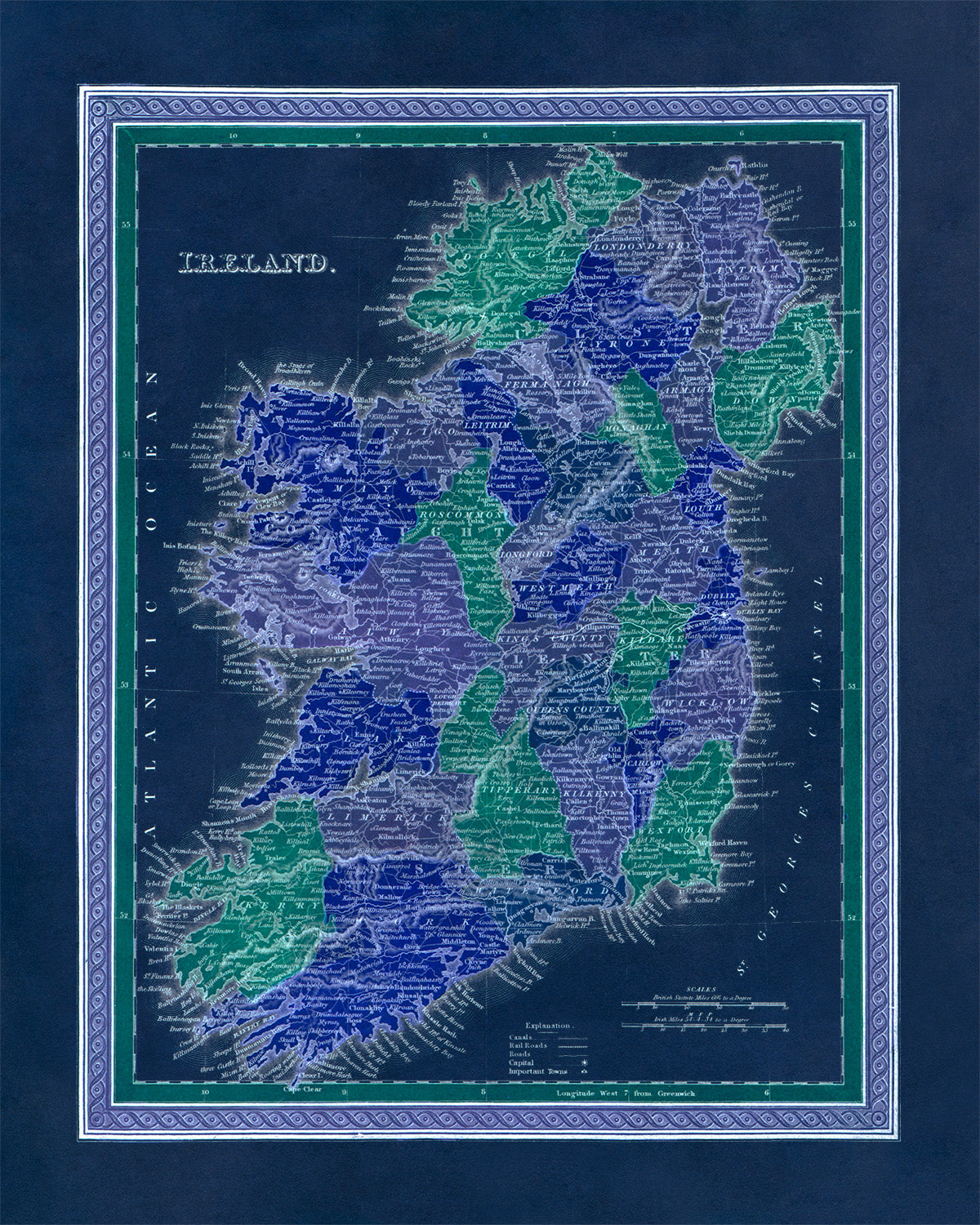 Vintage 1849 Ireland Map Print - Old World Atlas on Archival Paper