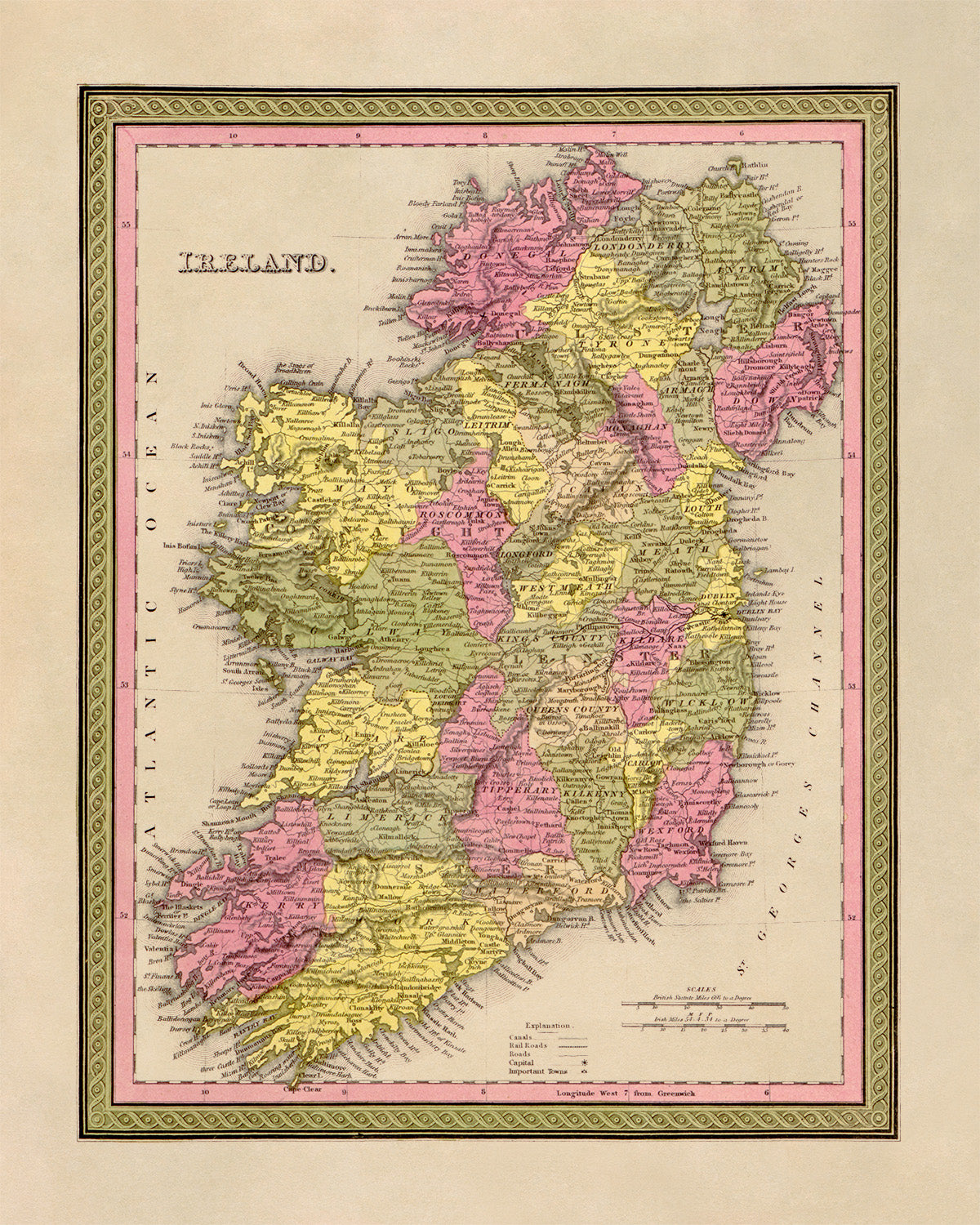 Vintage 1849 Ireland Map Print - Old World Atlas on Archival Paper