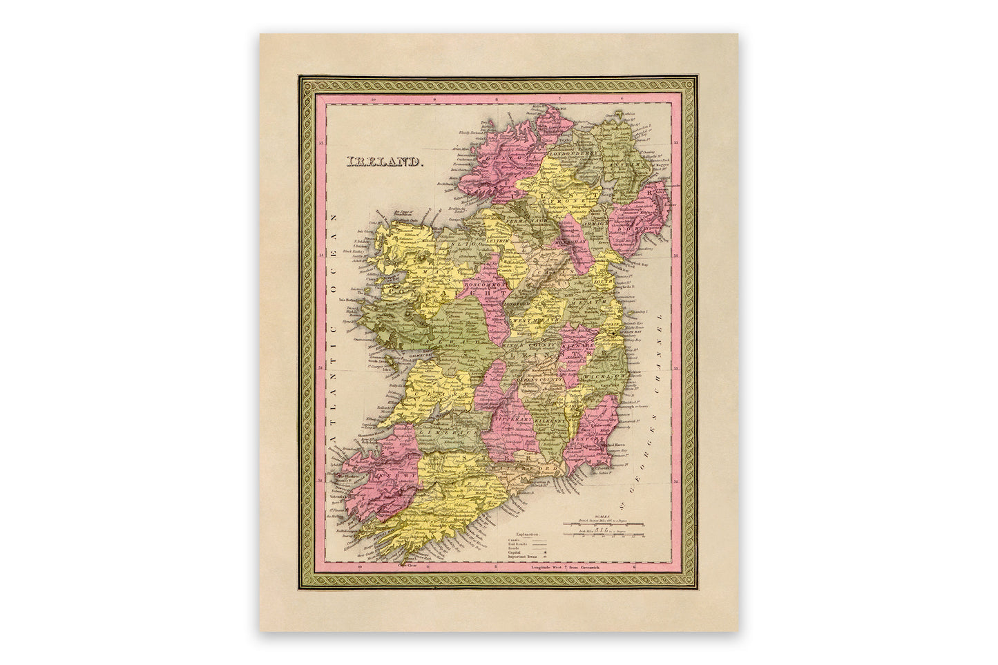 Vintage 1849 Ireland Map Print - Old World Atlas on Archival Paper