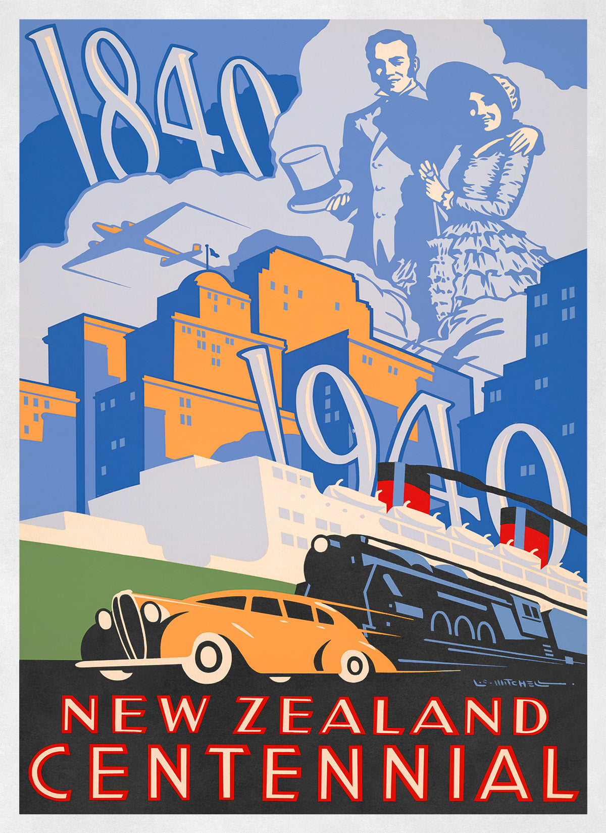 New Zealand Centennial Travel Poster, Vintage Style 1930s Travel Advertisement Print