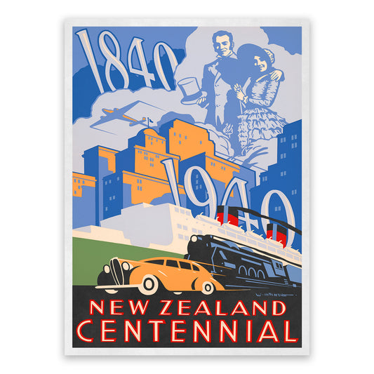 New Zealand Centennial Travel Poster, Vintage Style 1930s Travel Advertisement Print