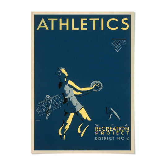 The image is a poster for the "Recreation Project" in the "District No 2" area, featuring an illustration of a person playing volleyball.