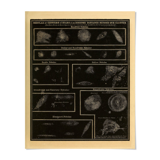 The image is a black and white collage of various celestial objects, including stars, nebulae, and galaxies, arranged in a grid-like pattern.