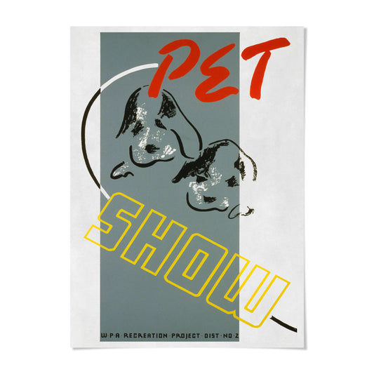 The image is a poster for a pet show, featuring a stylized illustration of a dog and the text "PET SHOW" prominently displayed.