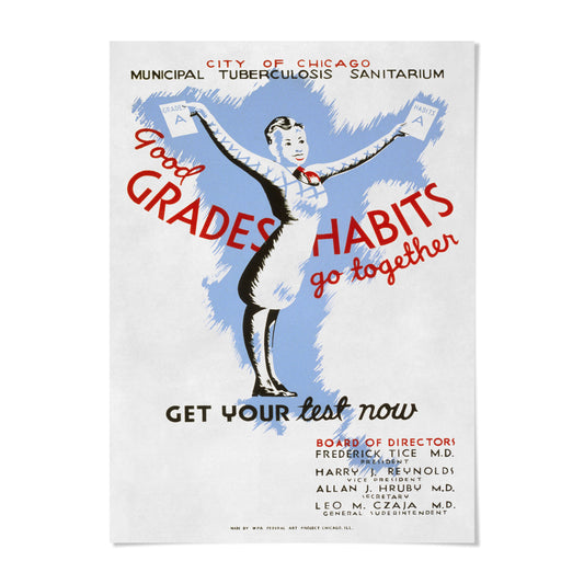 The image is a poster for a medical test, featuring a woman with her arms raised in a celebratory gesture.