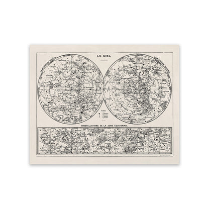 The image is a vintage celestial map of the night sky, depicting various constellations and stars.