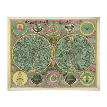 The image is a vintage map of the world, featuring intricate illustrations and decorative elements.